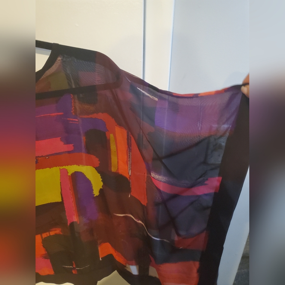 Chenault NWOT Shear Multicolor Graphic Blouse - Picture 3 of 4